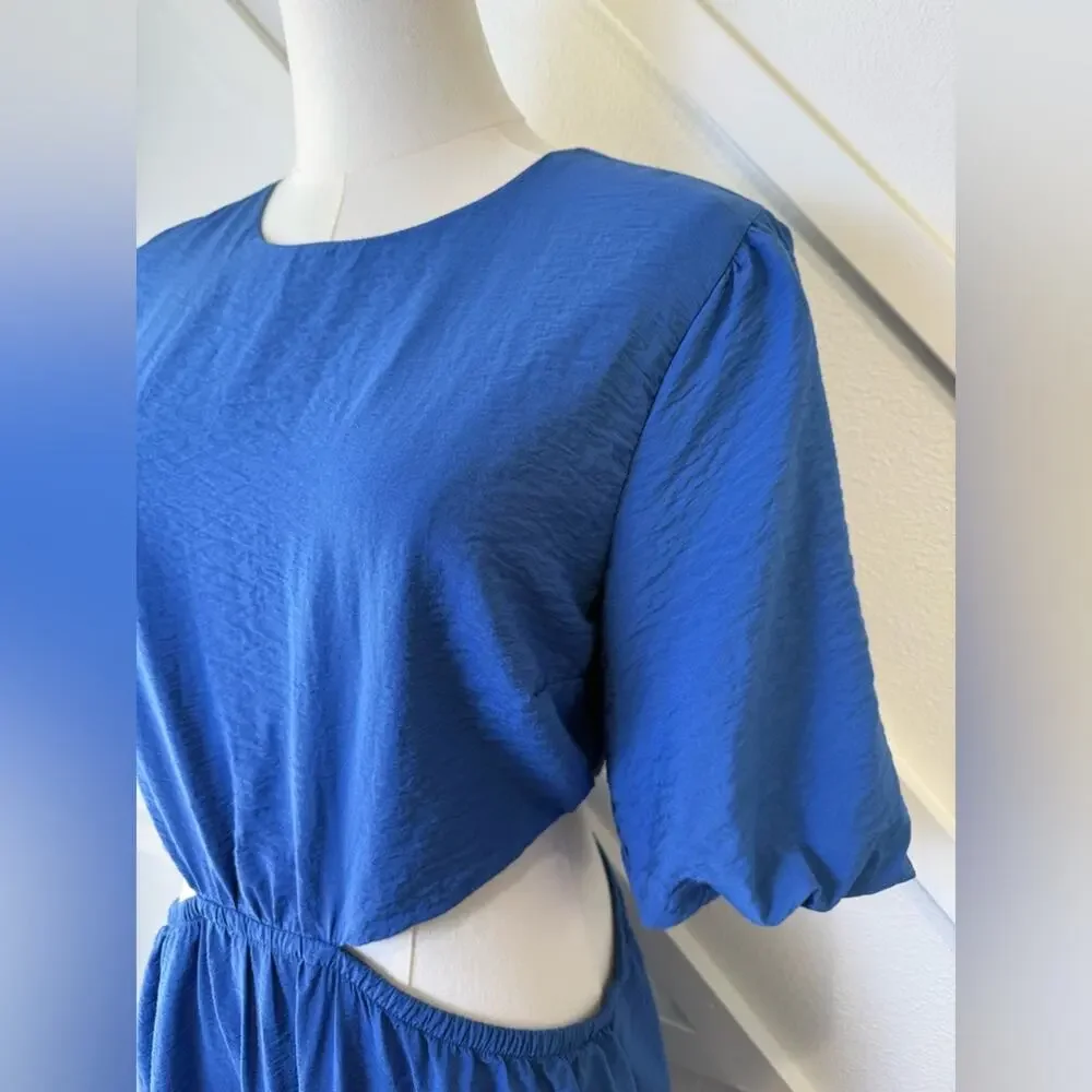 NWT Abercrombie & Fitch Blue Cut-Out Puff Sleeve Maxi Dress Size Medium